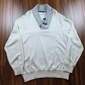SEAN JOHN Men's Cream/Gray Shawl-Collar Pullover Sweater Sz 3XL